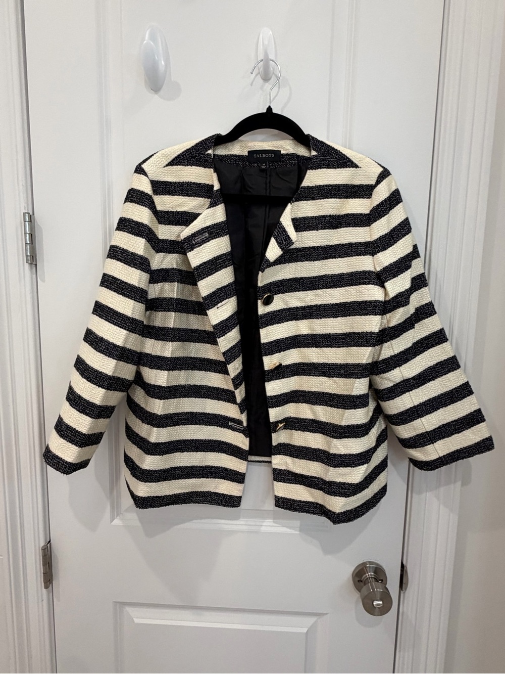 Talbots Black and Cream Striped Blazer Tweed